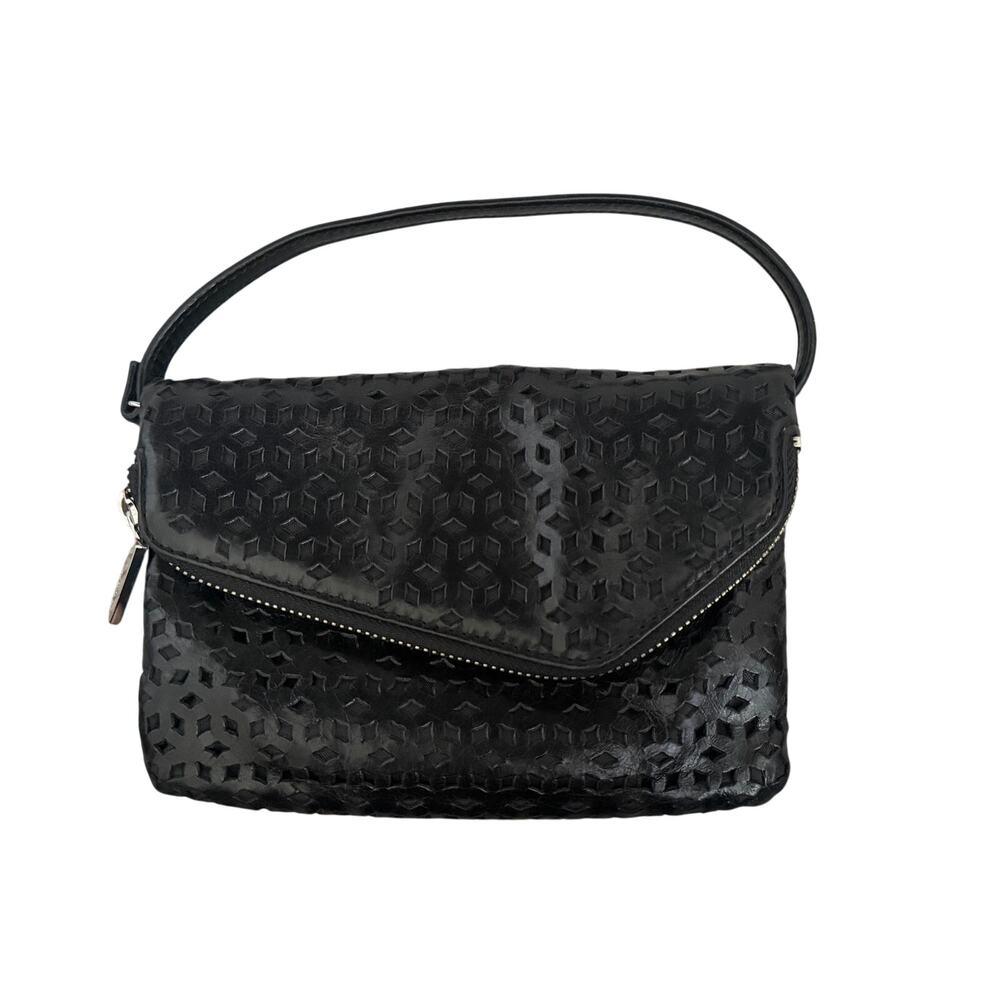 HOBO The Original Black Perforated Leather Removable Strap Clutch Handbag